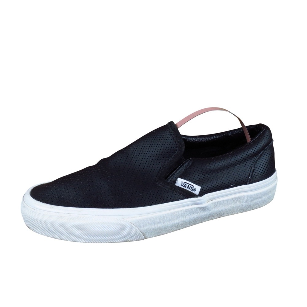 Vans‎ Classic Slip-On Women Shoe Size 6 Casual Everyday Black Perforated Leather